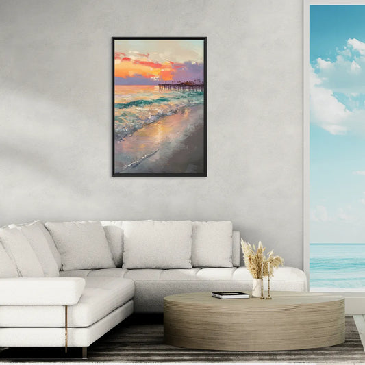 Naples Beach Sunset - Living Room Black Frame Canvas