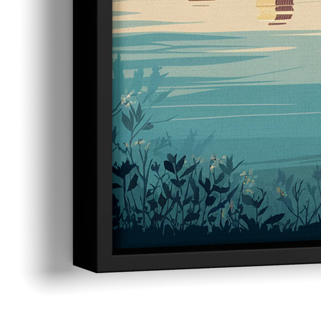 Garland Skyline Reflection - Close-Up Black Frame Canvas