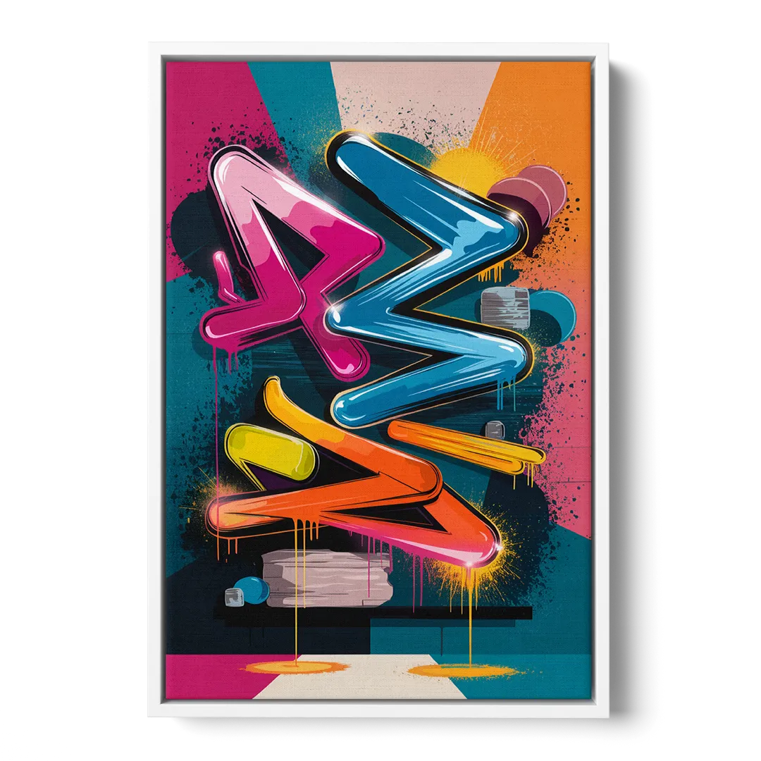 Austin Artistic Graffiti - White Frame Canvas