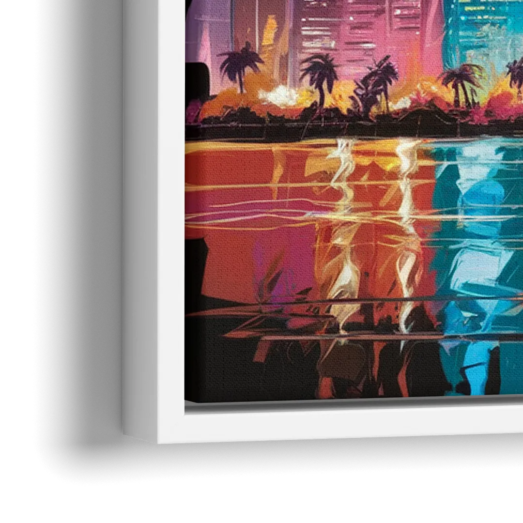 Miami Urban Sunset Glow - Close-Up White Frame Canvas