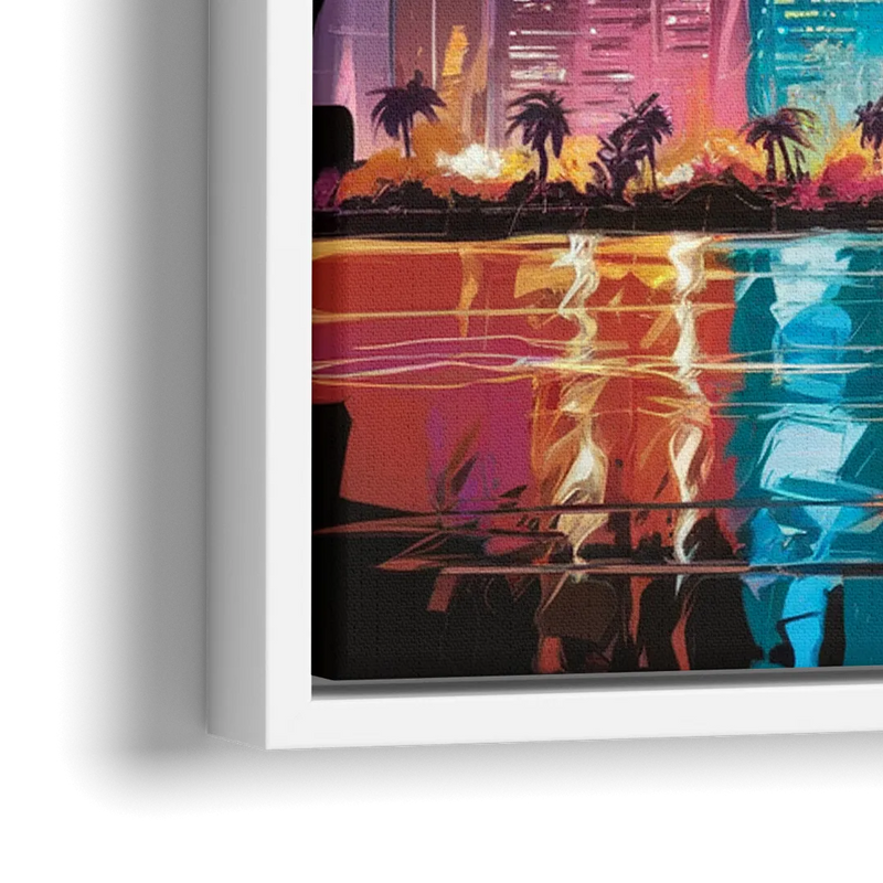 Miami Urban Sunset Glow - Close-Up White Frame Canvas