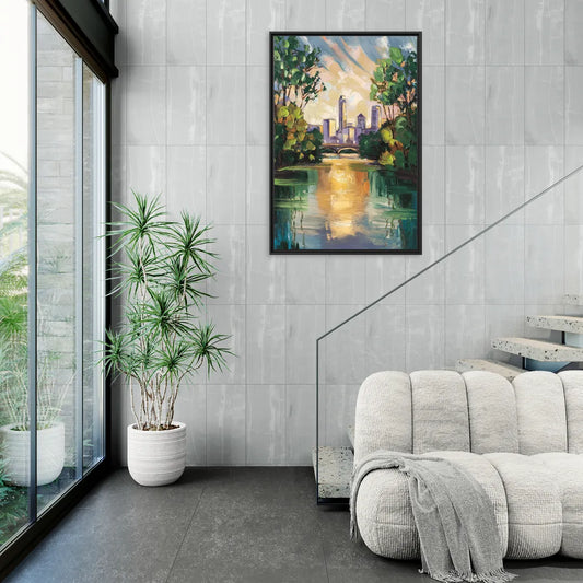 Austin Lady Bird Lake Scene - Living Room Black Frame Canvas