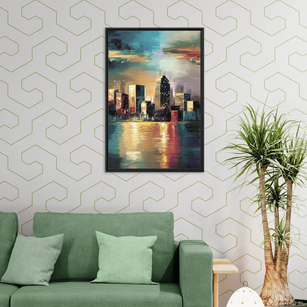 Springfield City Skyline - Living Room Black Frame Canvas