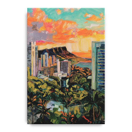 Honolulu Vibrant Cityscape - Canvas Wall Art