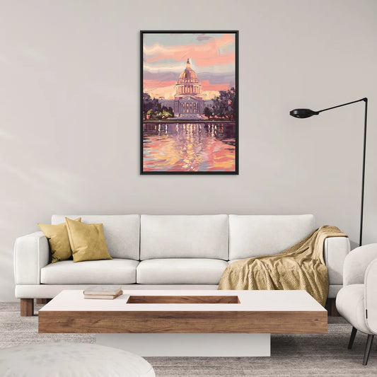 Madison Sunset Over Capitol - Living Room Black Frame Canvas