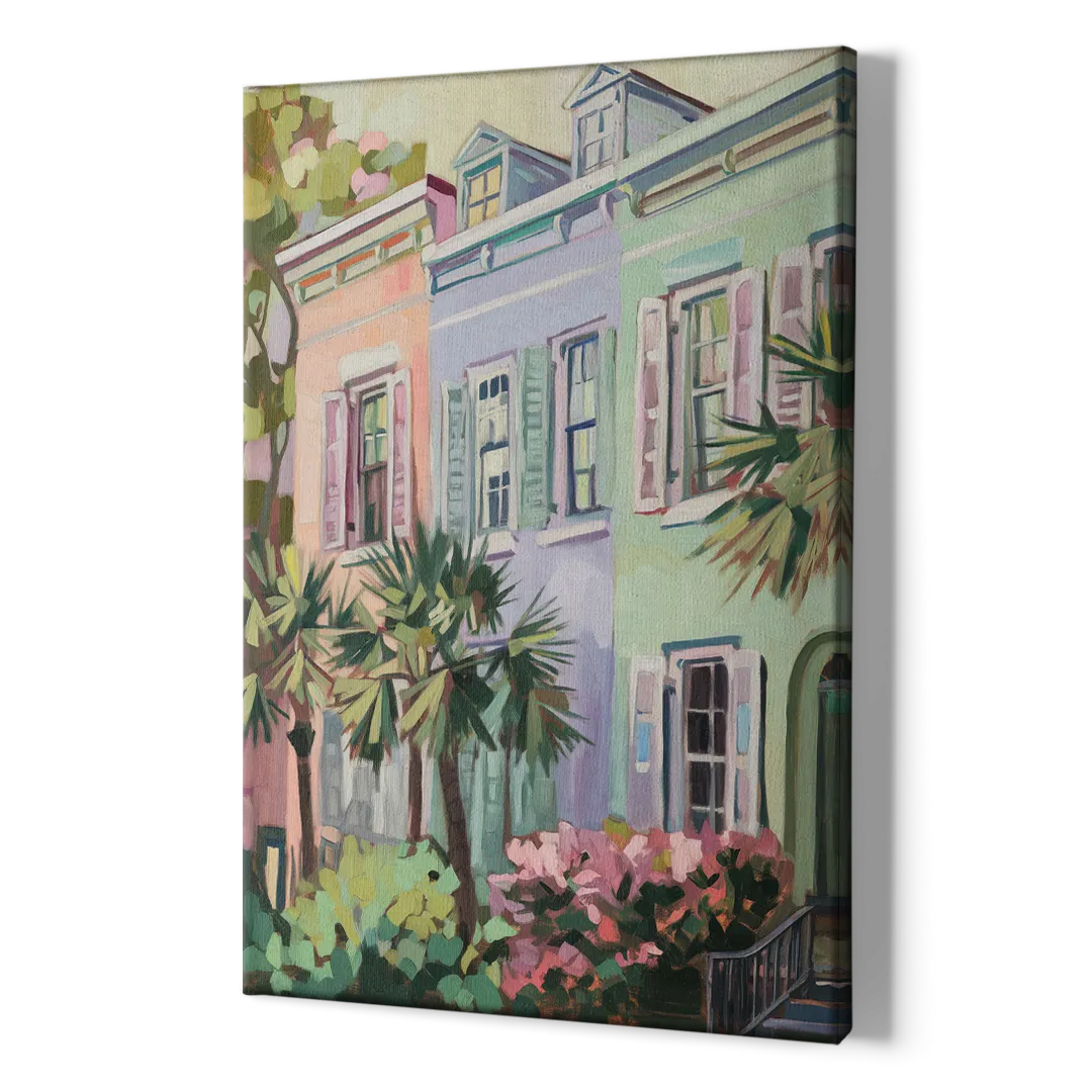 Charleston Rainbow Row - Canvas Print Art Sides