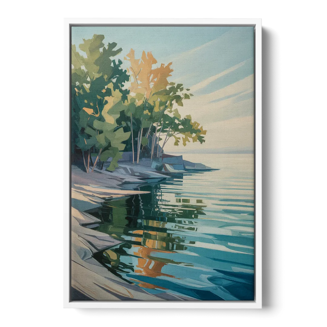 Lake Ontario Reflections - White Frame Canvas