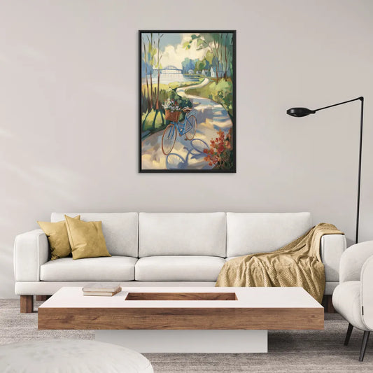 Mackinac Island Bicycle Path - Living Room Black Frame Canvas