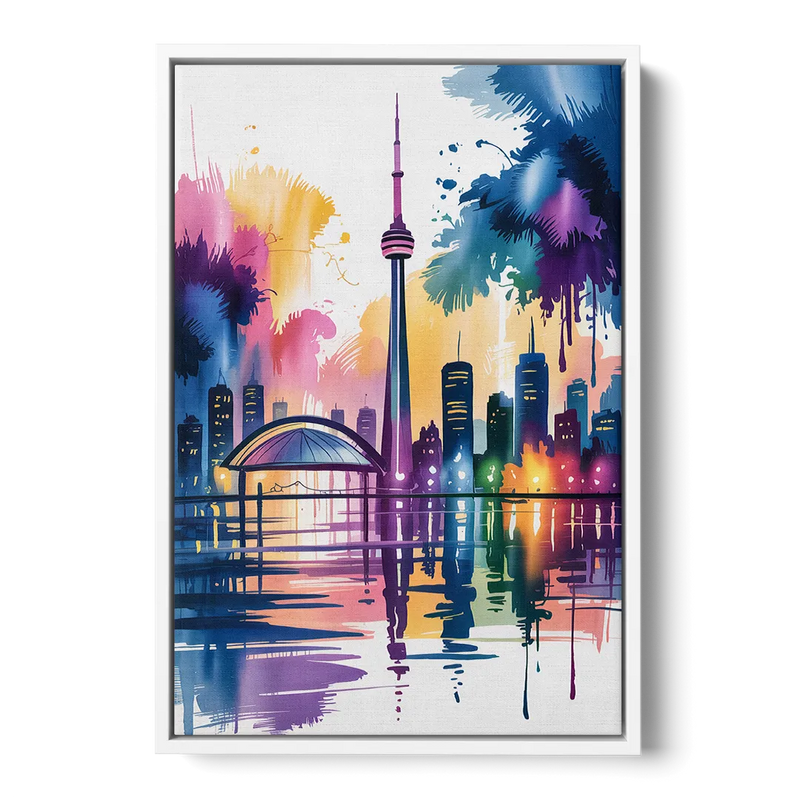 Toronto City Lights - White Frame Canvas