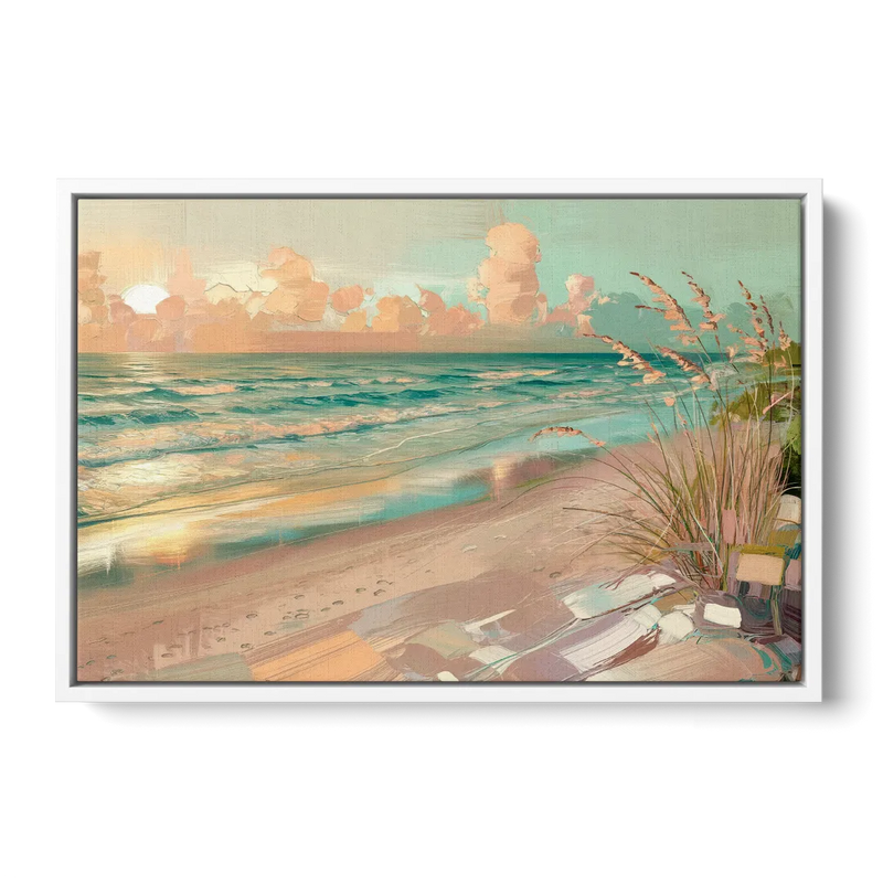 Hilton Head Island Oceanfront Sunrise - White Frame Canvas