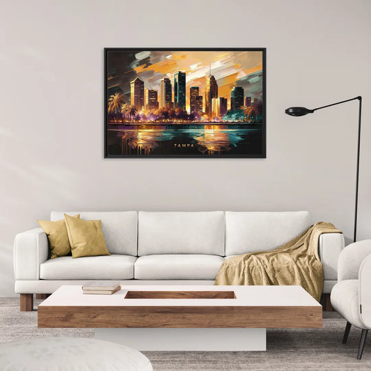 Tampa Modern Downtown View - Living Room Black Frame Canvas