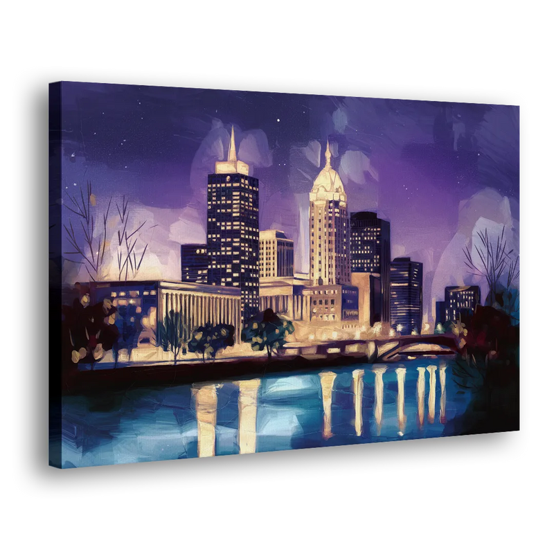 Indianapolis Nighttime Skyline - Canvas Print Art Sides