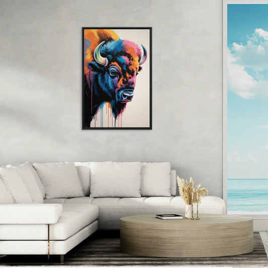 Abstract Buffalo Art Piece - Living Room Black Frame Canvas