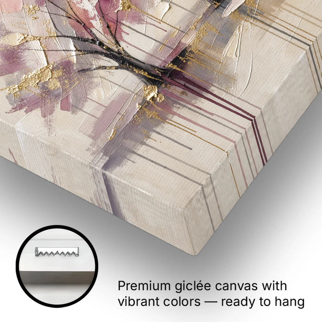 Abstract Cherry Blossom Painting with Gold Drips - Canvas Wall Art - Gallery Wrap Corner