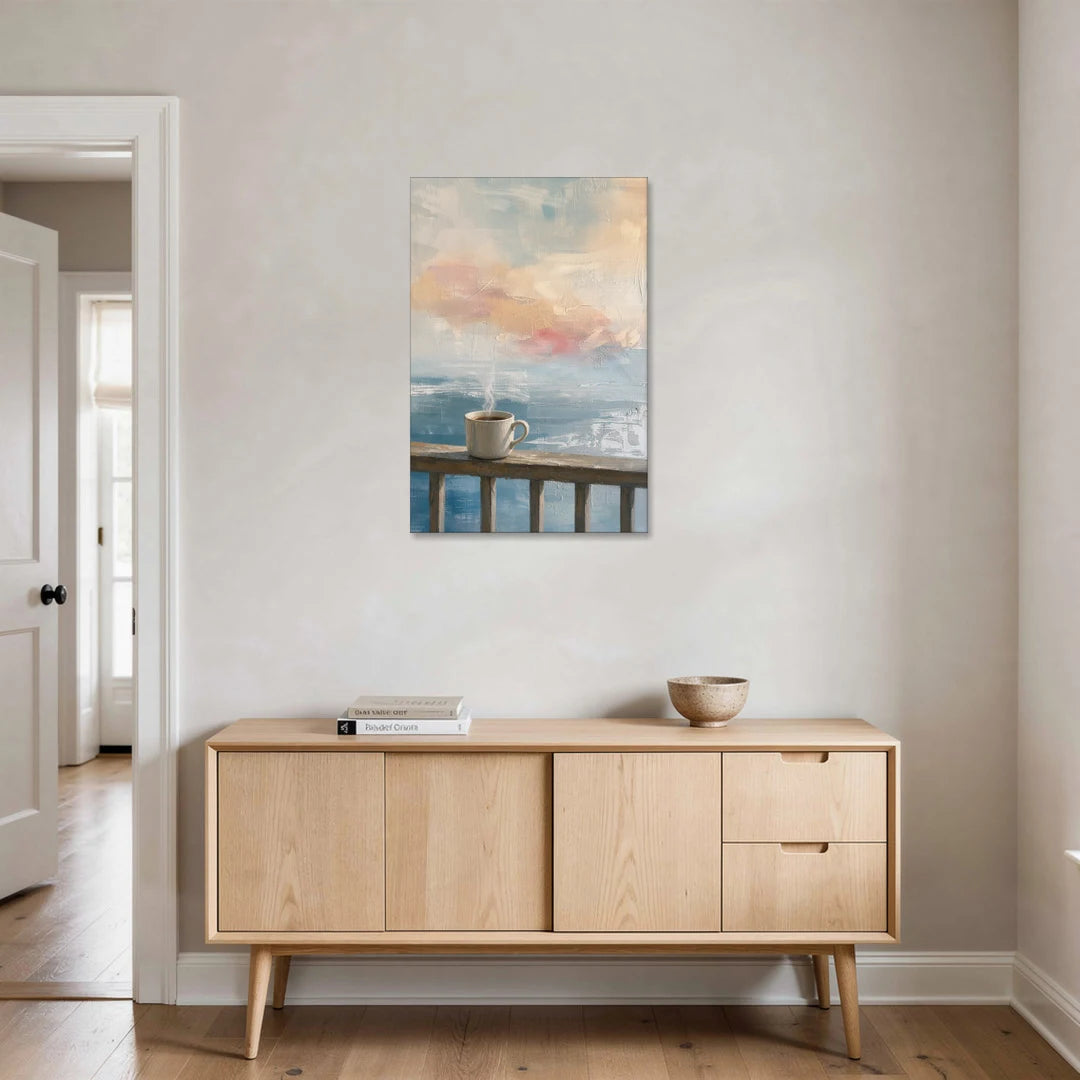 Abstract Coffee Painting on a Misty Balcony - Canvas Wall Art - Coffee Table - 24x36