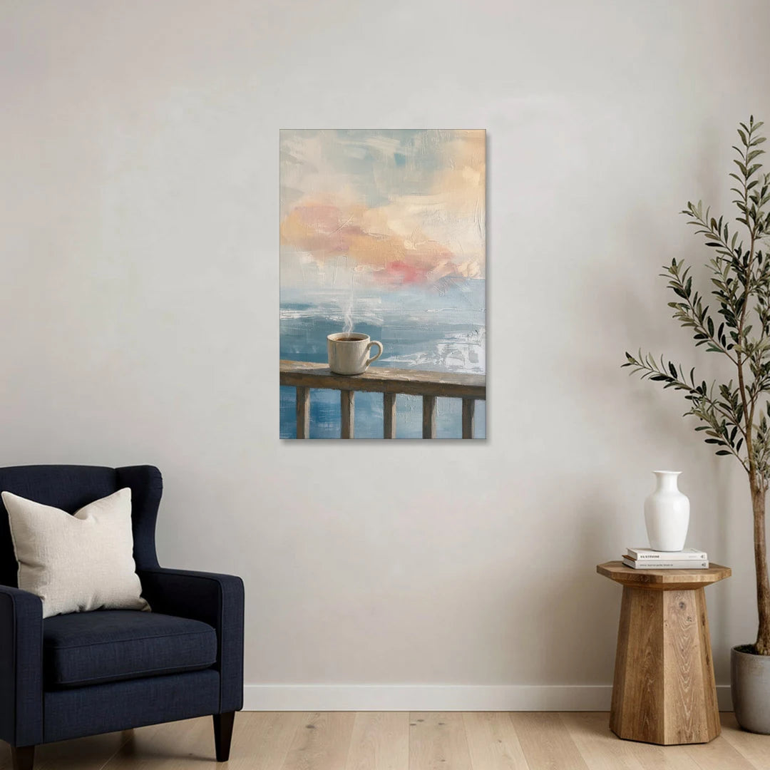 Abstract Coffee Painting on a Misty Balcony - Canvas Wall Art - Sofa - 24x36
