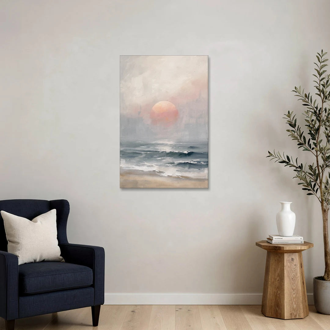 Abstract Pink Sun Through Sea Mist for the Bedroom - Canvas Wall Art - Sofa - 24x36