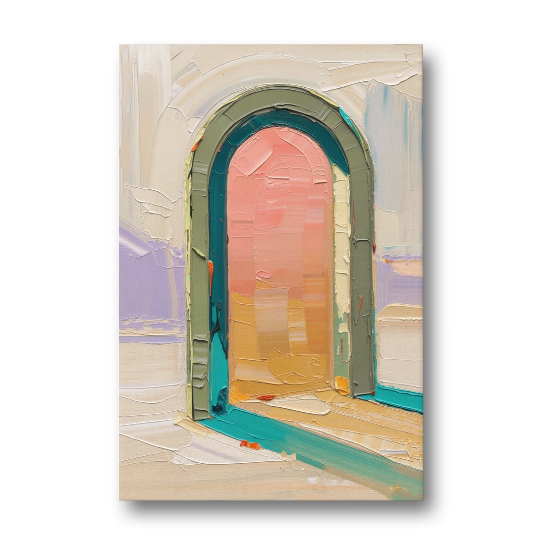 Abstract Sage Green Arch with Peach Glow - Canvas Wall Art - Front