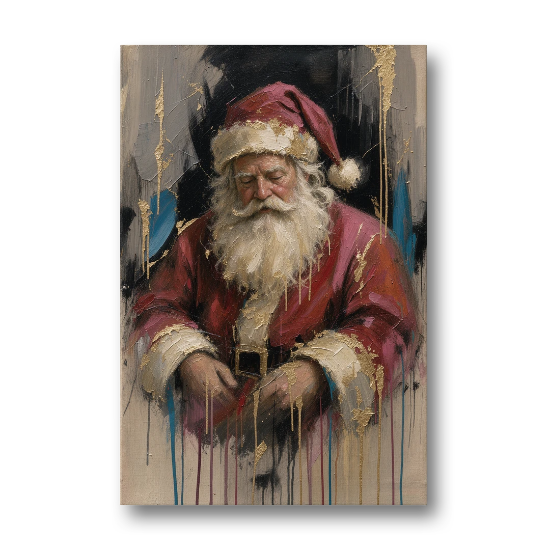 Abstract Santa Painting with Gold Drips - Canvas Wall Art - Front
