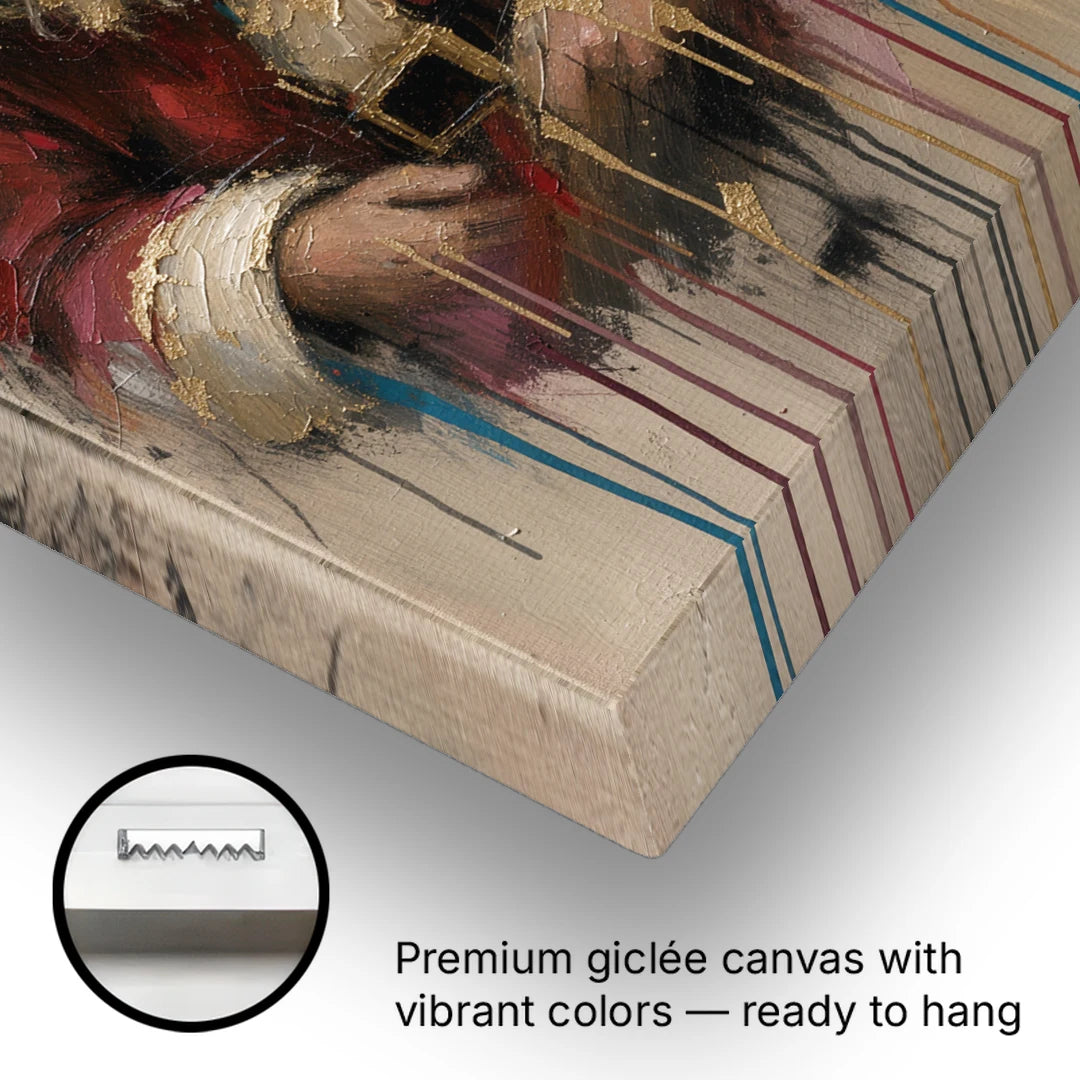 Abstract Santa Painting with Gold Drips - Canvas Wall Art - Gallery Wrap Corner