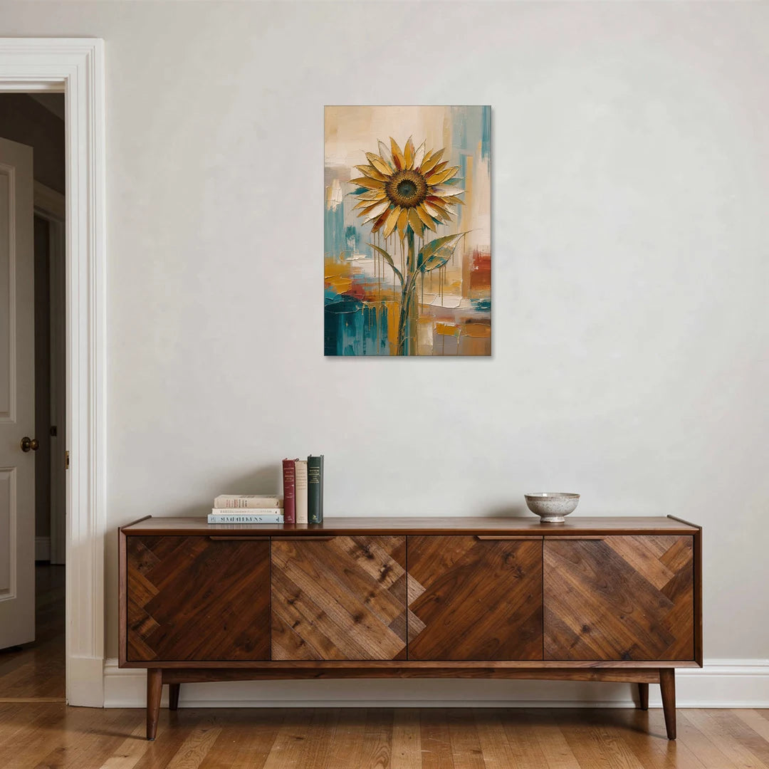 Abstract Sunflower Painting With Gold Drips - Canvas Wall Art - Coffee Table - 24x36