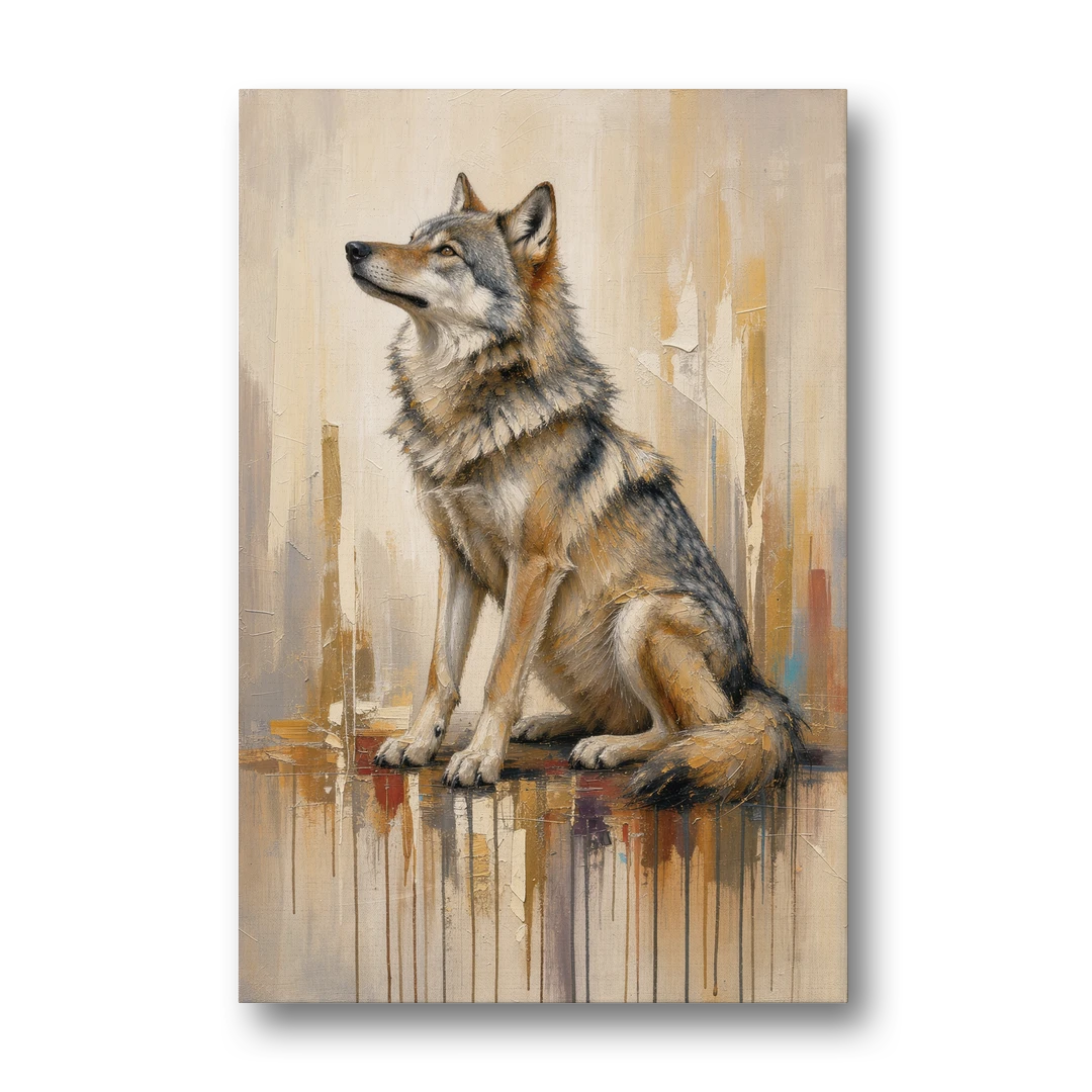 Abstract Wolf Painting in Amber and Cream - Canvas Wall Art - Front