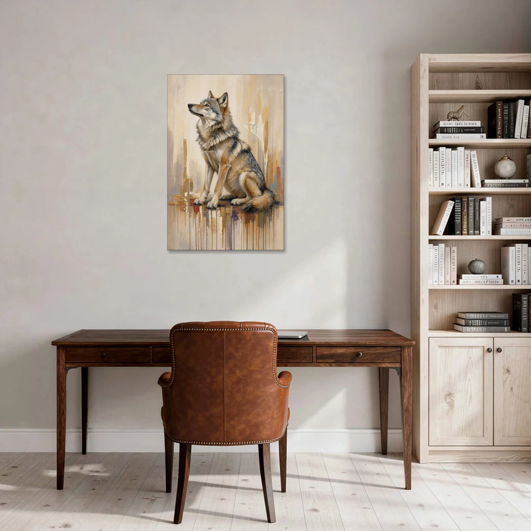 Abstract Wolf Painting in Amber and Cream - Canvas Wall Art - Office - 24x36