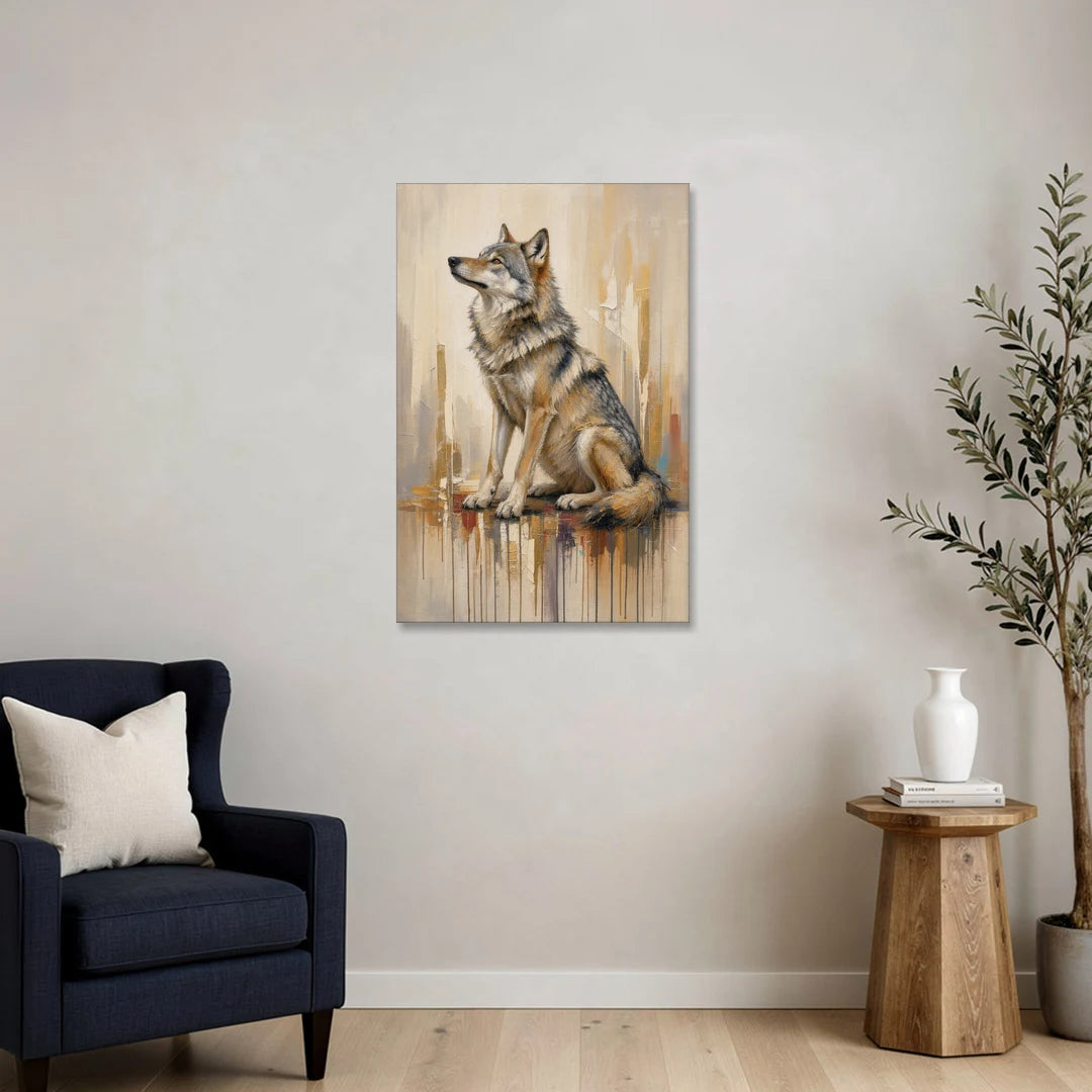 Abstract Wolf Painting in Amber and Cream - Canvas Wall Art - Sofa - 24x36