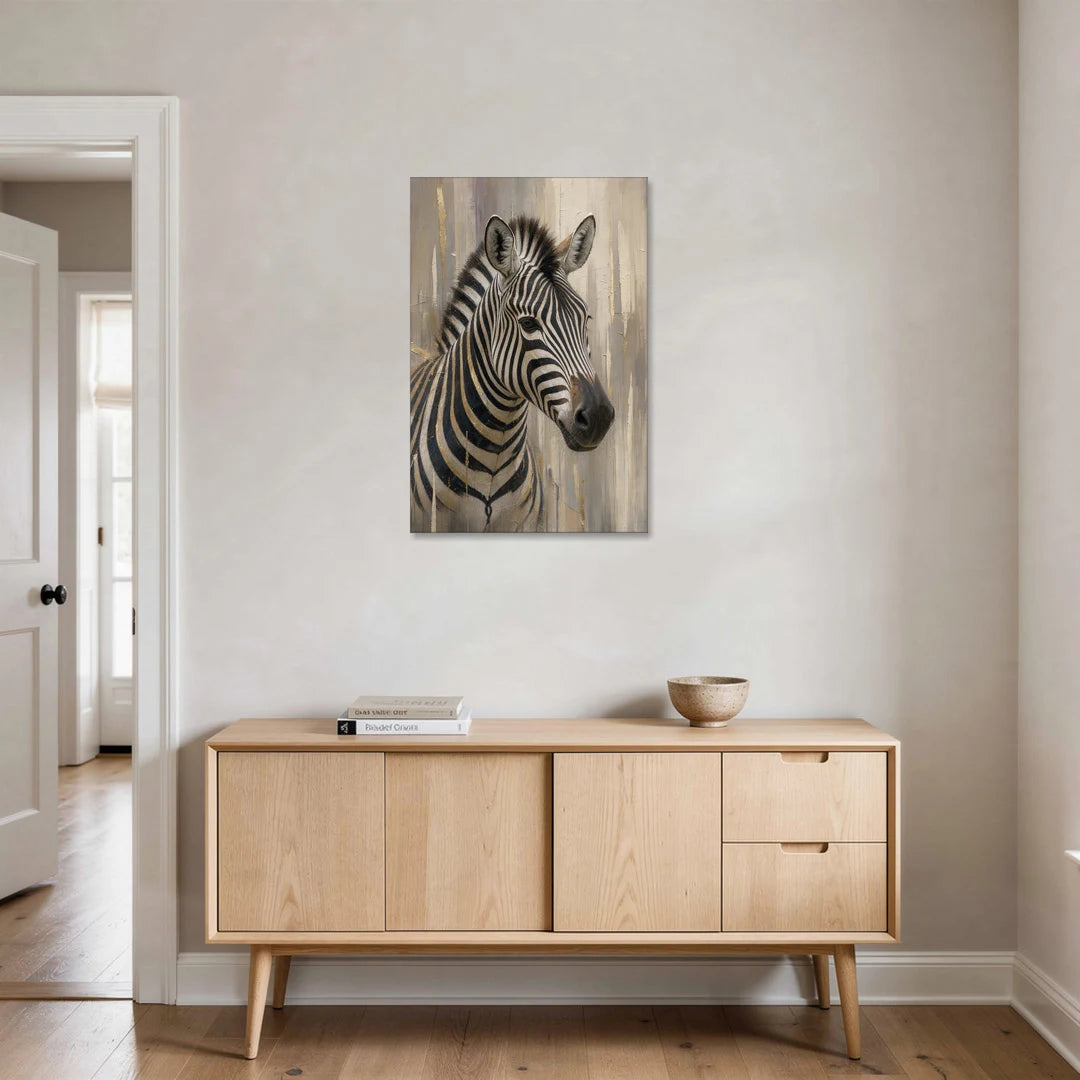 Abstract Zebra Art with Gold Knife Strokes - Canvas Wall Art - Coffee Table - 24x36