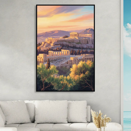 Acropolis Sunrise Living Room - Black Canvas Wall Art