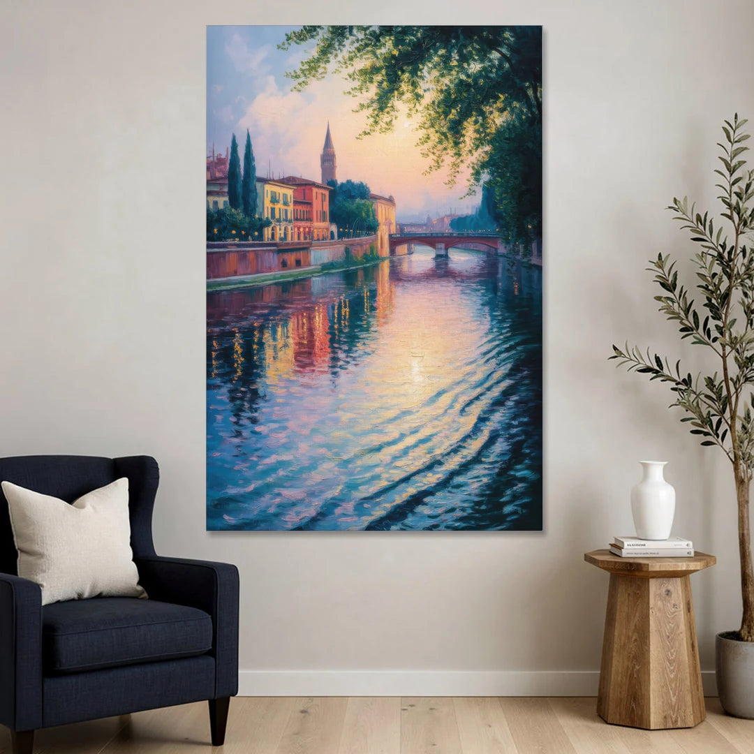 Adige River Reflections - Canvas Wall Art - Sofa - 40x60