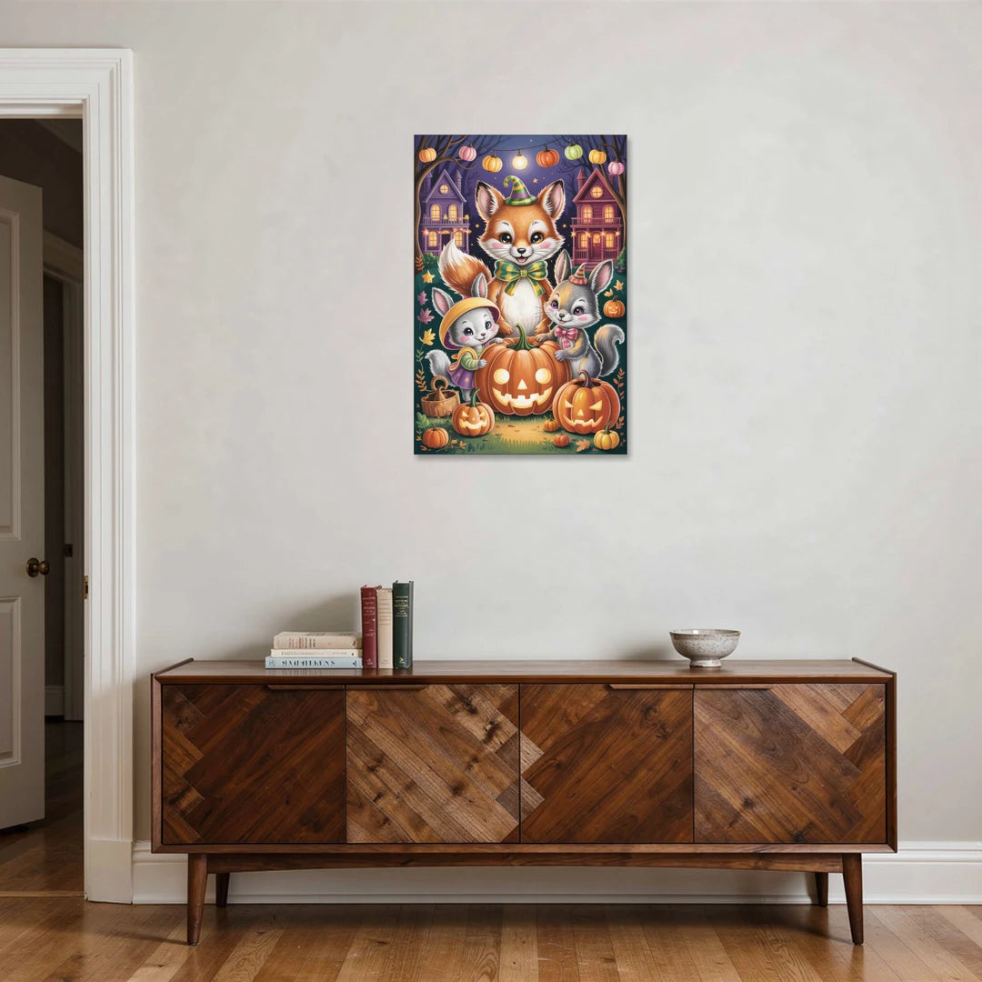 Adorable Animal TrickorTreat Cute Halloween - Canvas Wall Art - Coffee Table - 24x36