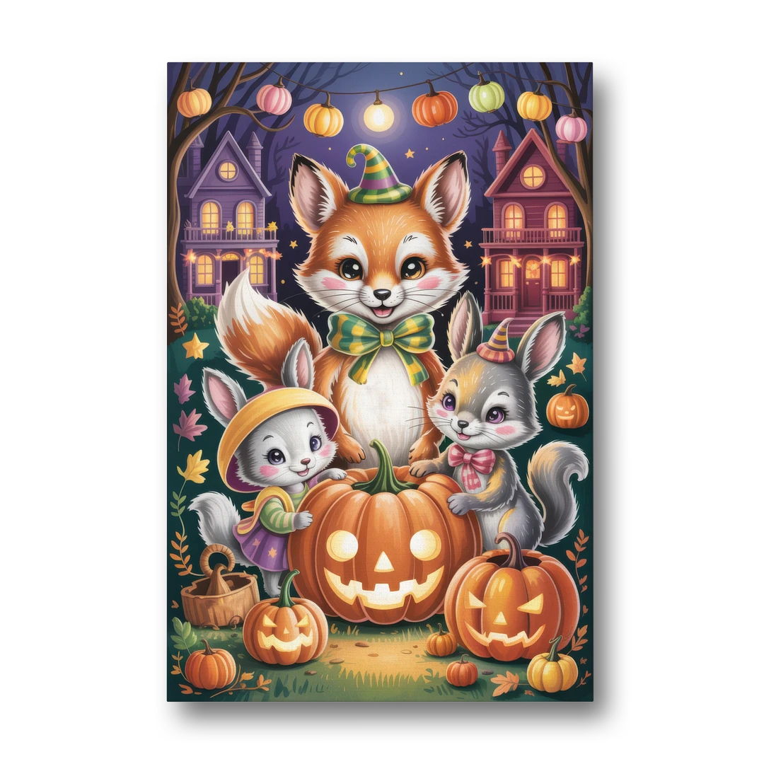Adorable Animal TrickorTreat Cute Halloween - Canvas Wall Art - Front