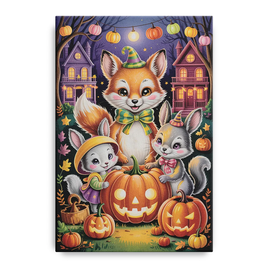 Adorable Animal TrickorTreat Cute Halloween - Canvas Wall Art
