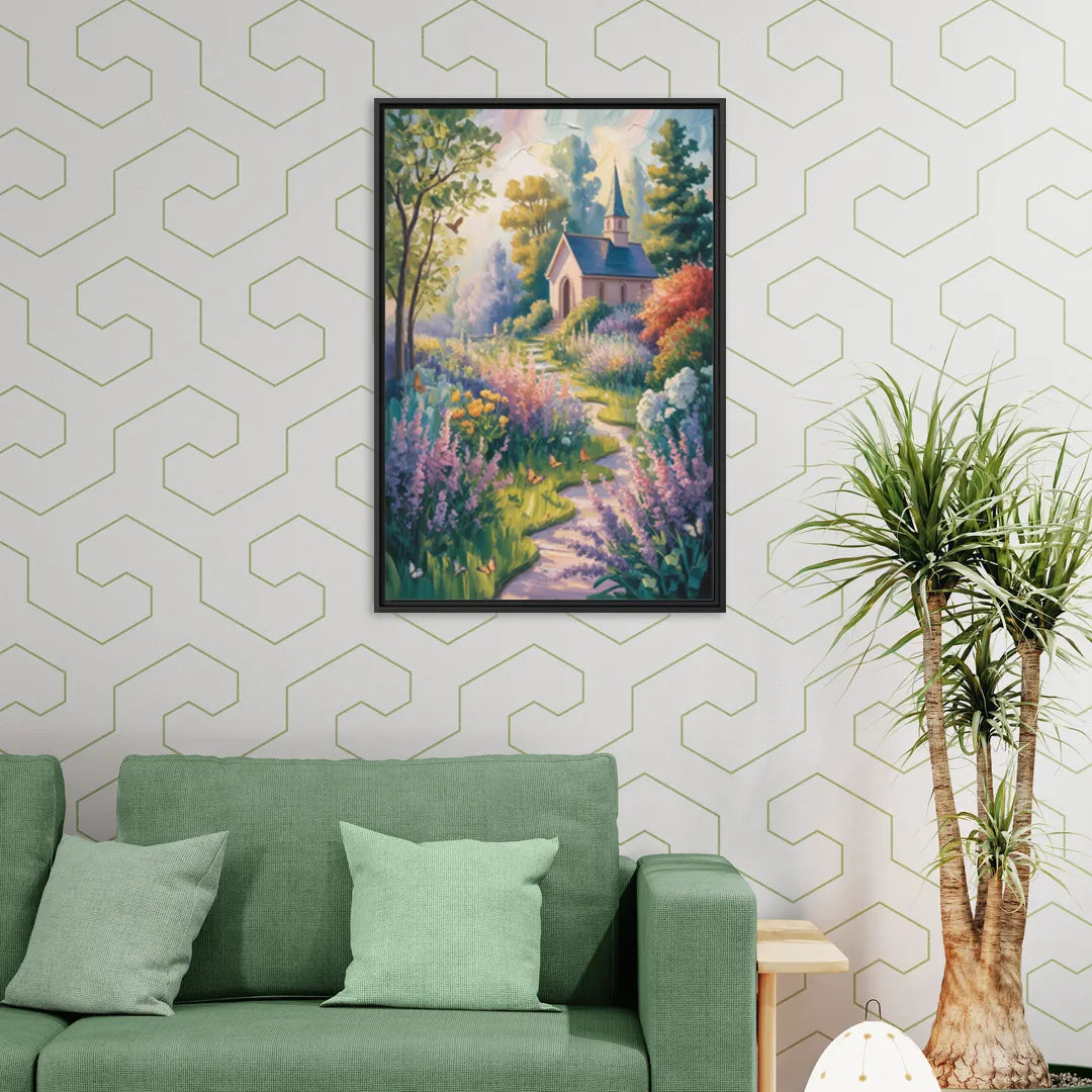 Aesthetic Christian Garden Serenity - Living Room Black Frame Canvas