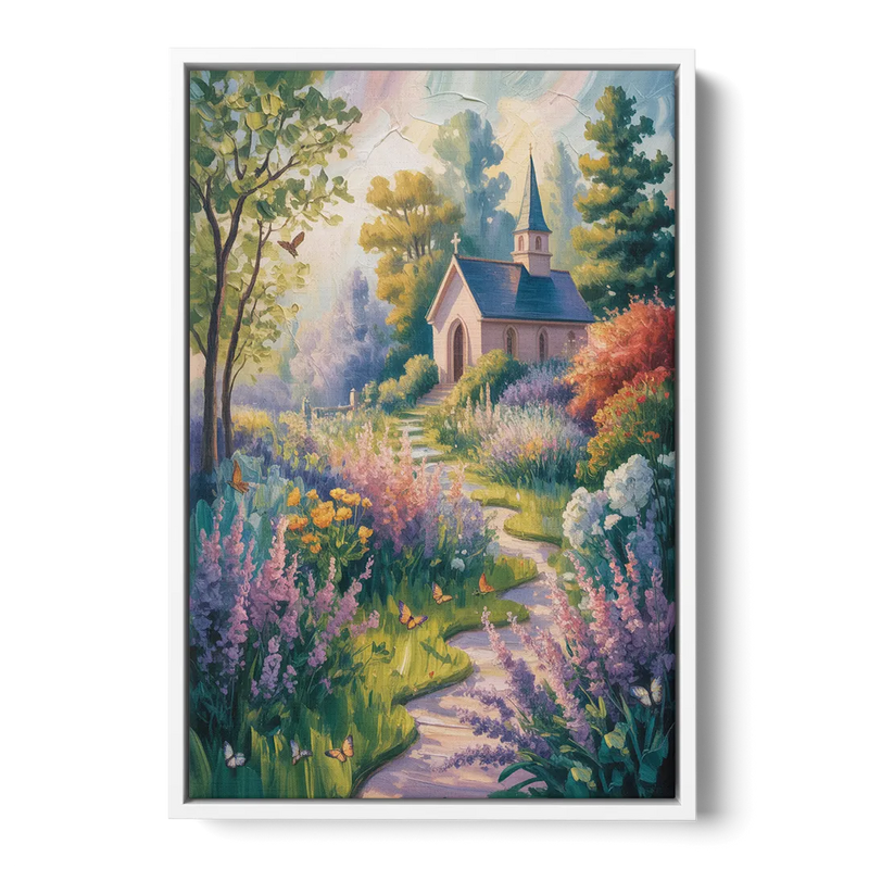 Aesthetic Christian Garden Serenity Front - White Canvas Wall Art