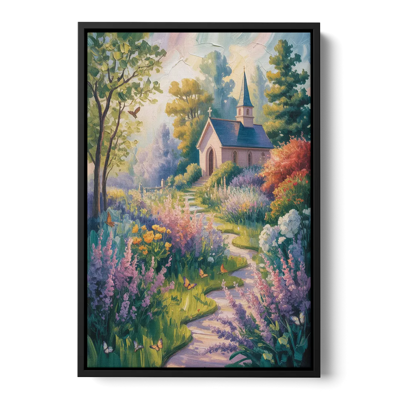 Aesthetic Christian Garden Serenity Front - Black Canvas Wall Art