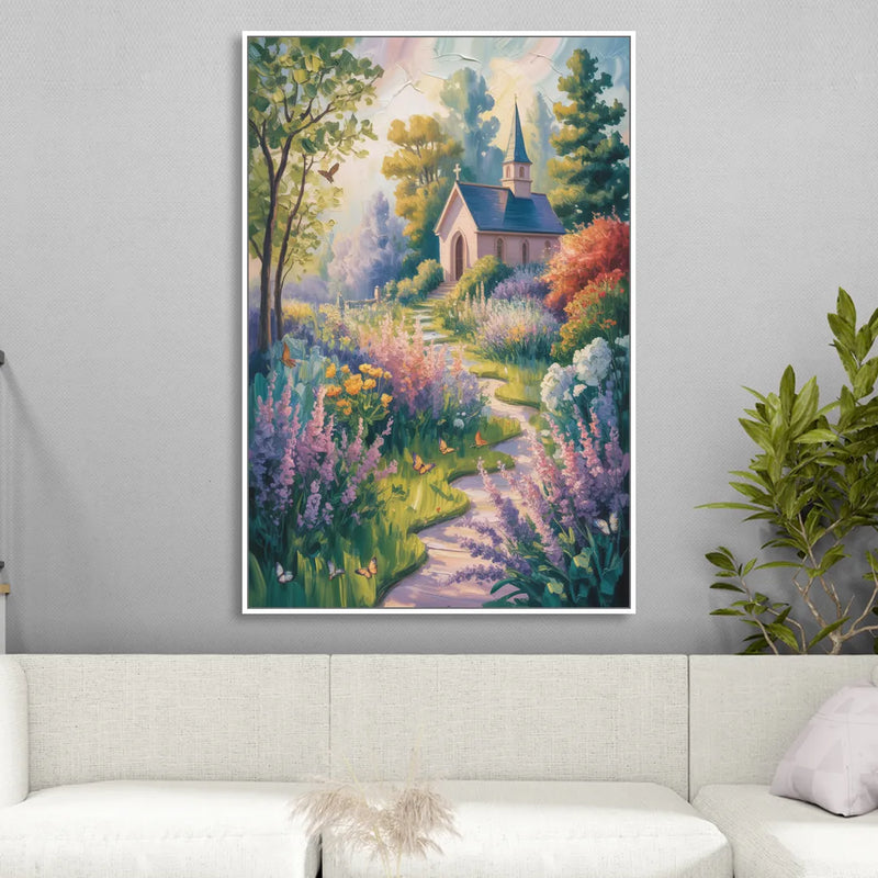 Aesthetic Christian Garden Serenity Sitting Room - White Canvas Wall Art