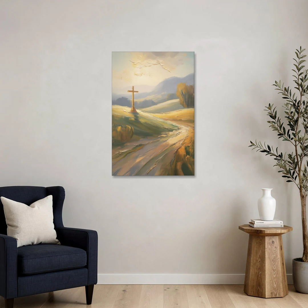Aesthetic Christian Serene Hillscape - Canvas Wall Art - Sofa - 24x36