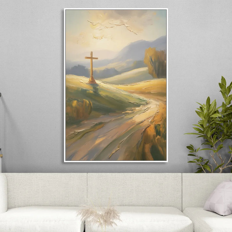 Aesthetic Christian Serene Hillscape Living Room - White Canvas Wall Art