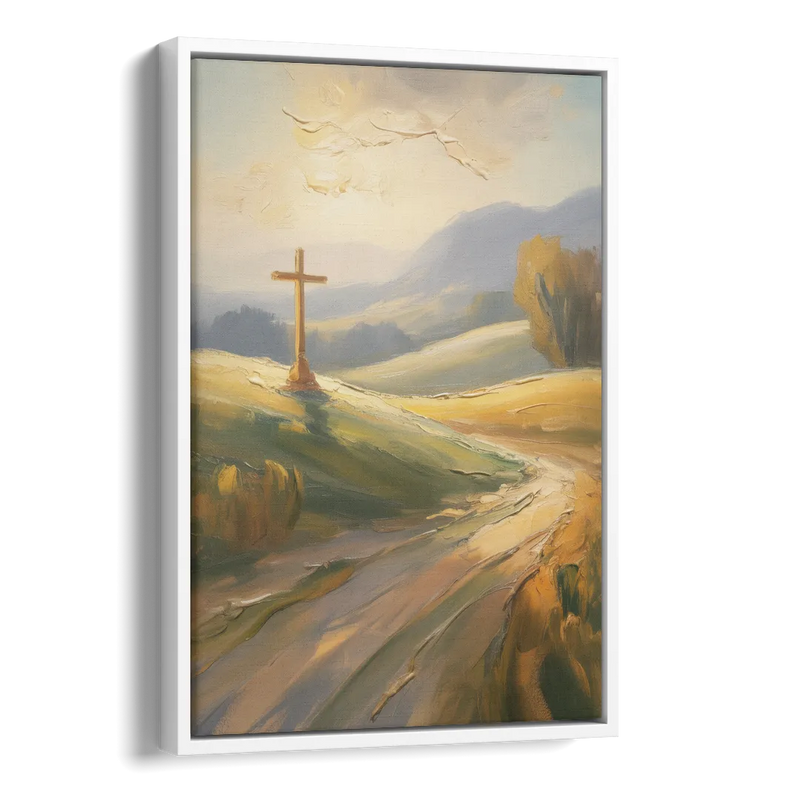 Aesthetic Christian Serene Hillscape Side - White Canvas Wall Art