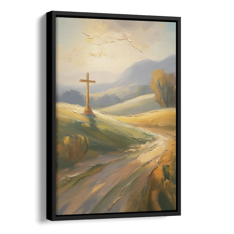 Aesthetic Christian Serene Hillscape Side - Black Canvas Wall Art