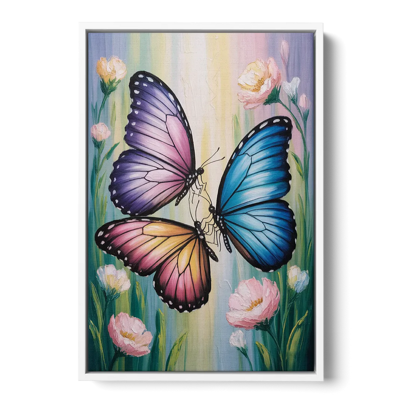 Affectionate Butterfly Kiss Front - White Canvas Wall Art