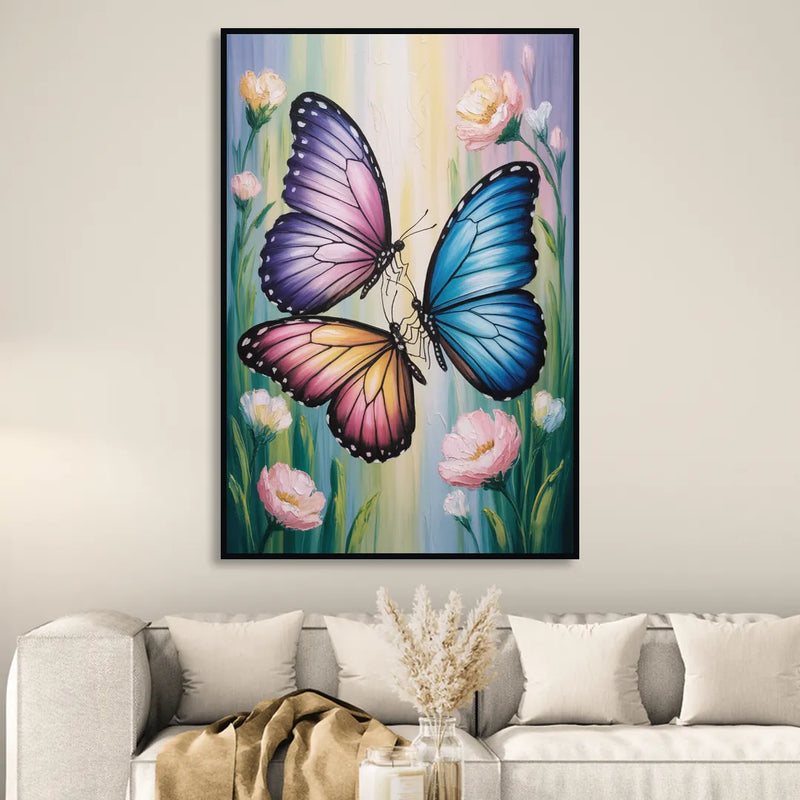 Affectionate Butterfly Kiss Living Room - Black Canvas Wall Art