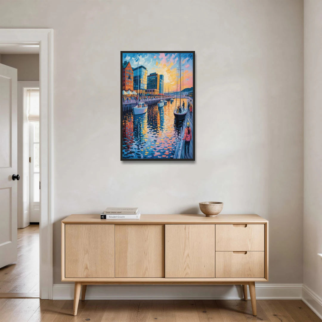Aker Brygge Vibes - Black Framed Canvas Wall Art - Coffee Table - 24x36