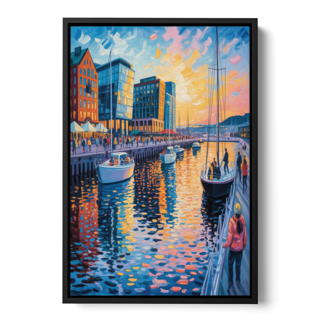 Aker Brygge Vibes - Black Framed Canvas Wall Art - Front