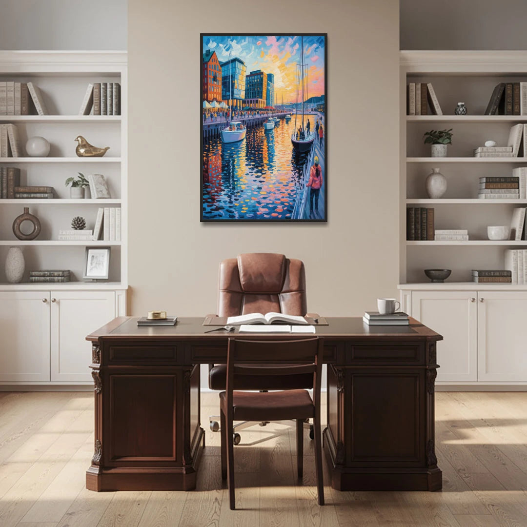 Aker Brygge Vibes - Black Framed Canvas Wall Art - Office - 32x48