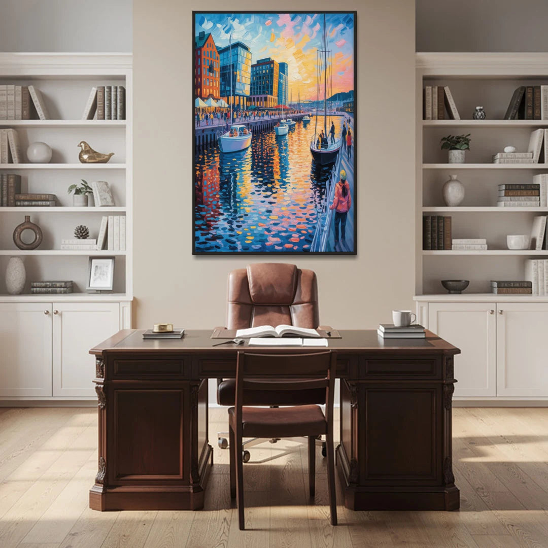 Aker Brygge Vibes - Black Framed Canvas Wall Art - Office - 40x60