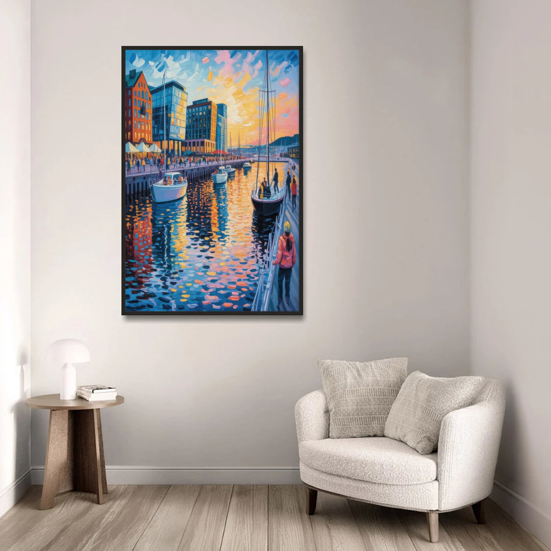 Aker Brygge Vibes - Black Framed Canvas Wall Art - Sofa - 32x48