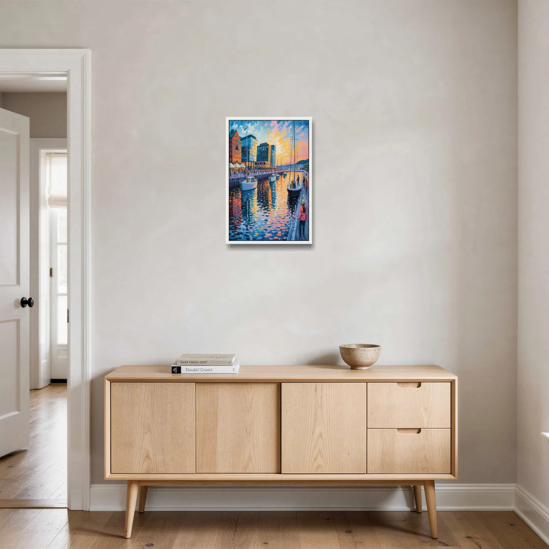 Aker Brygge Vibes - White Framed Canvas Wall Art - Coffee Table - 16x24